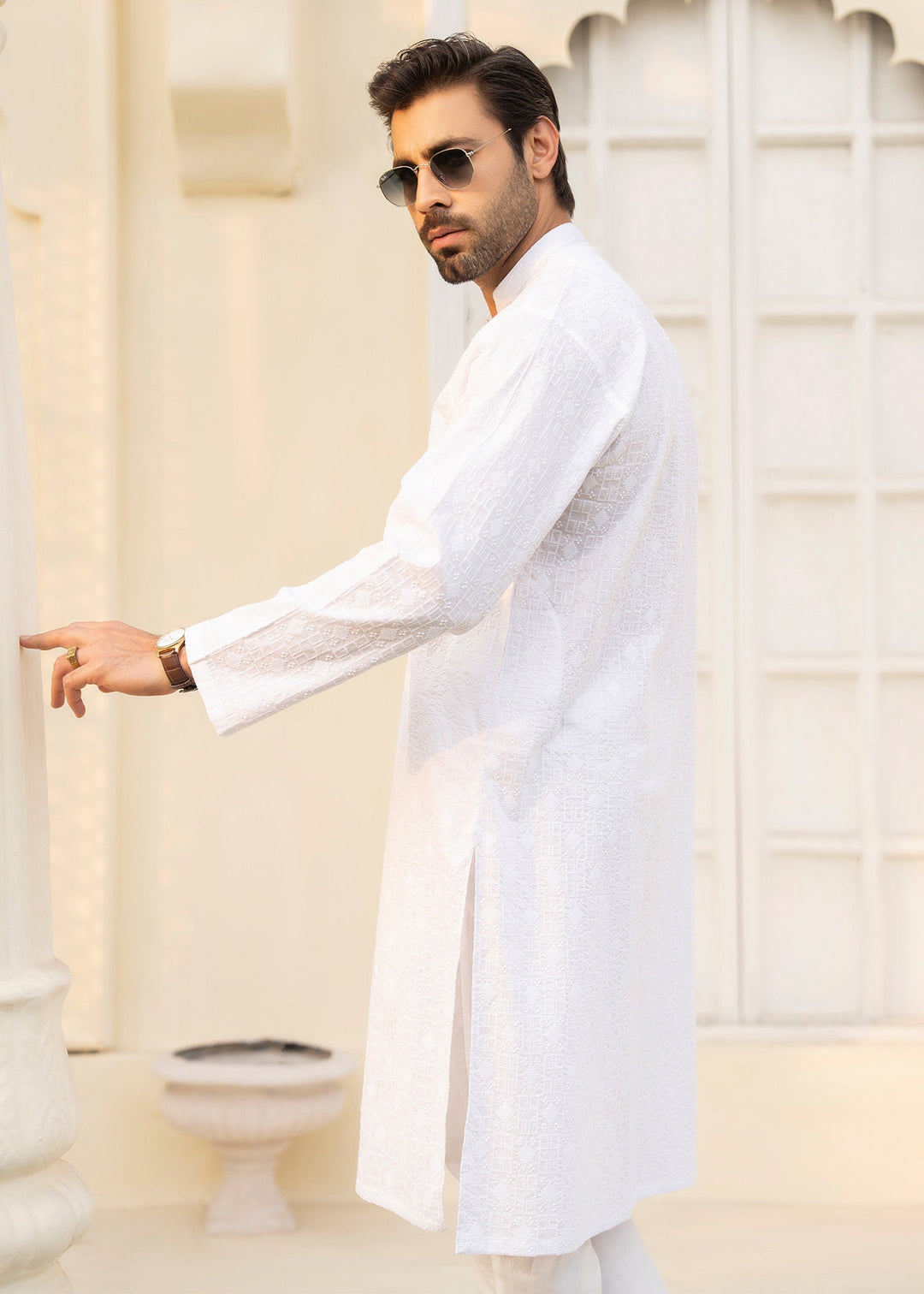 Noor e Eid by Buraq Mens RTW Embroidered Cotton 2 Piece Suit White Casual Collection