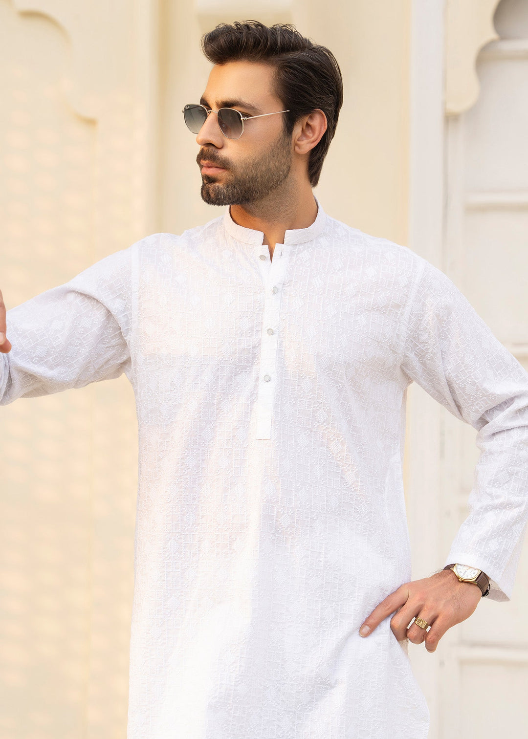 Noor e Eid by Buraq Mens RTW Embroidered Cotton 2 Piece Suit White Casual Collection