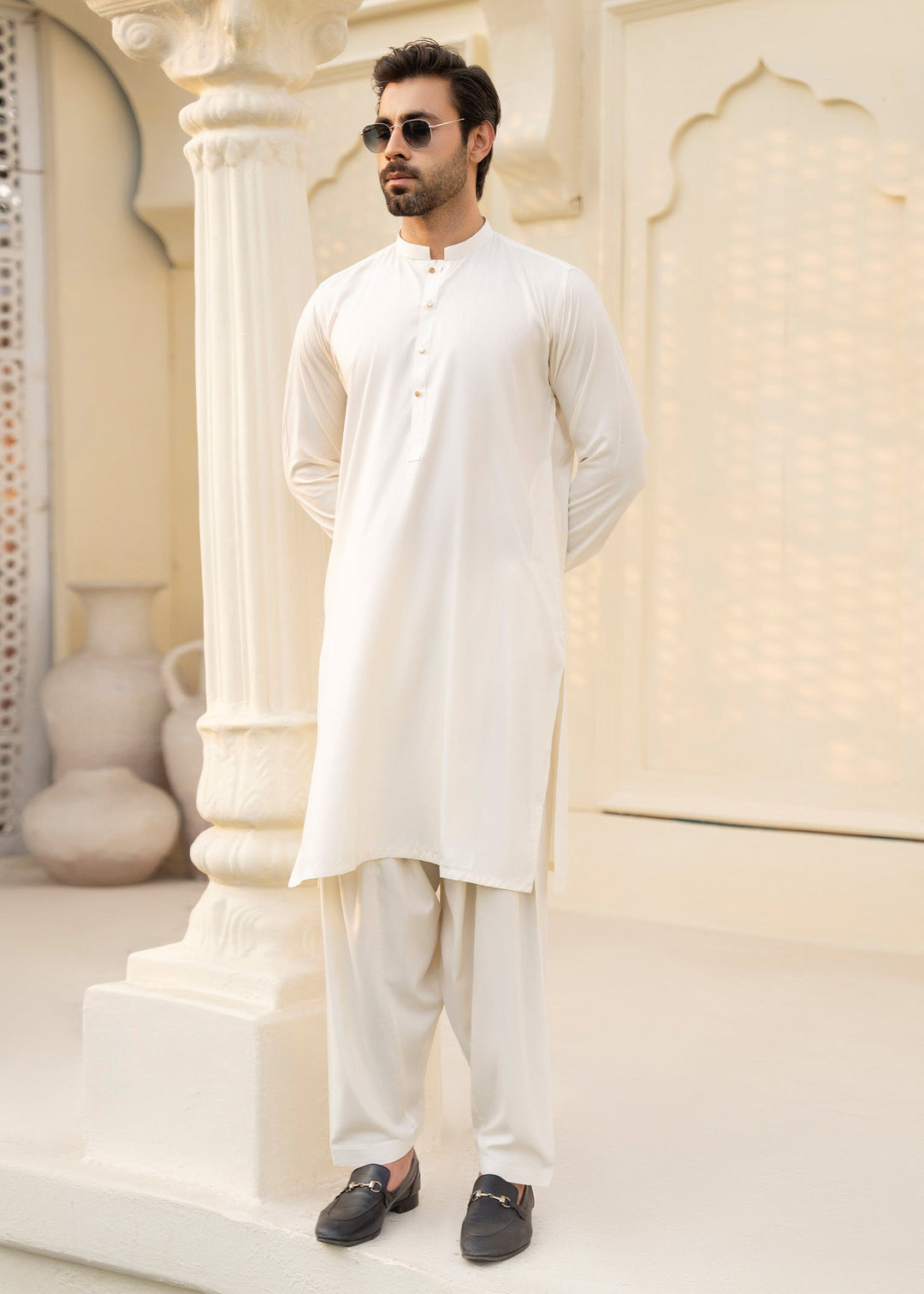 Noor e Eid by Buraq Mens RTW Embroidered Cotton 2 Piece Suit Off-White Casual Collection