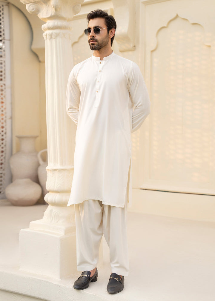 Noor e Eid by Buraq Mens RTW Embroidered Cotton 2 Piece Suit Off-White Casual Collection