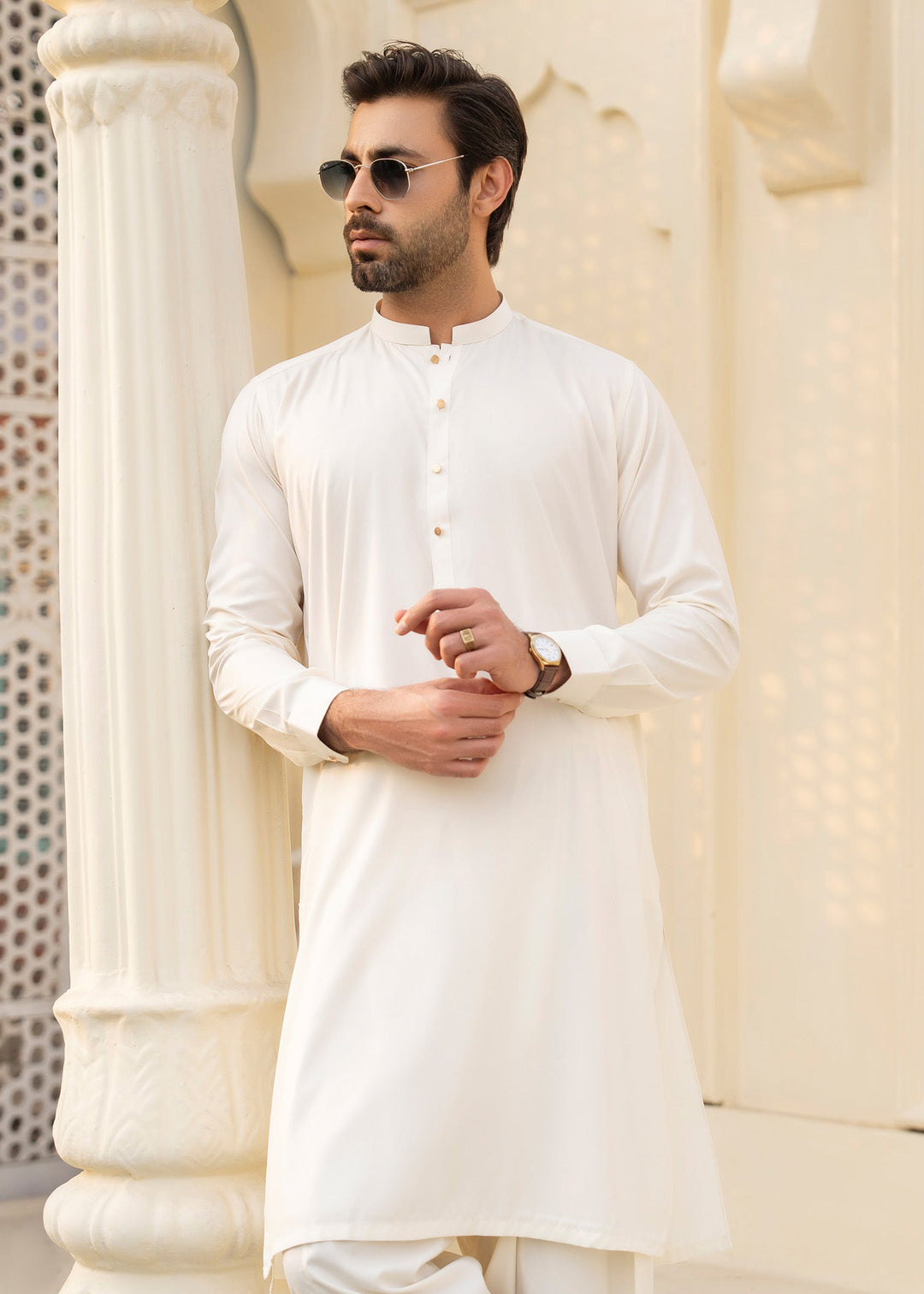 Noor e Eid by Buraq Mens RTW Embroidered Cotton 2 Piece Suit Off-White Casual Collection