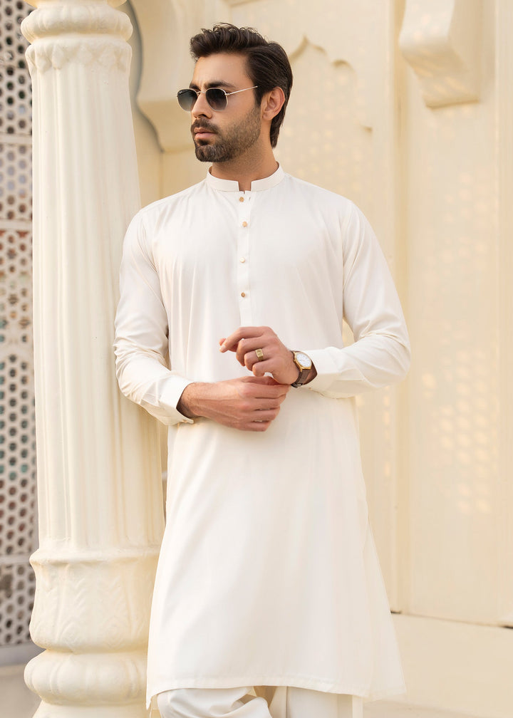 Noor e Eid by Buraq Mens RTW Embroidered Cotton 2 Piece Suit Off-White Casual Collection