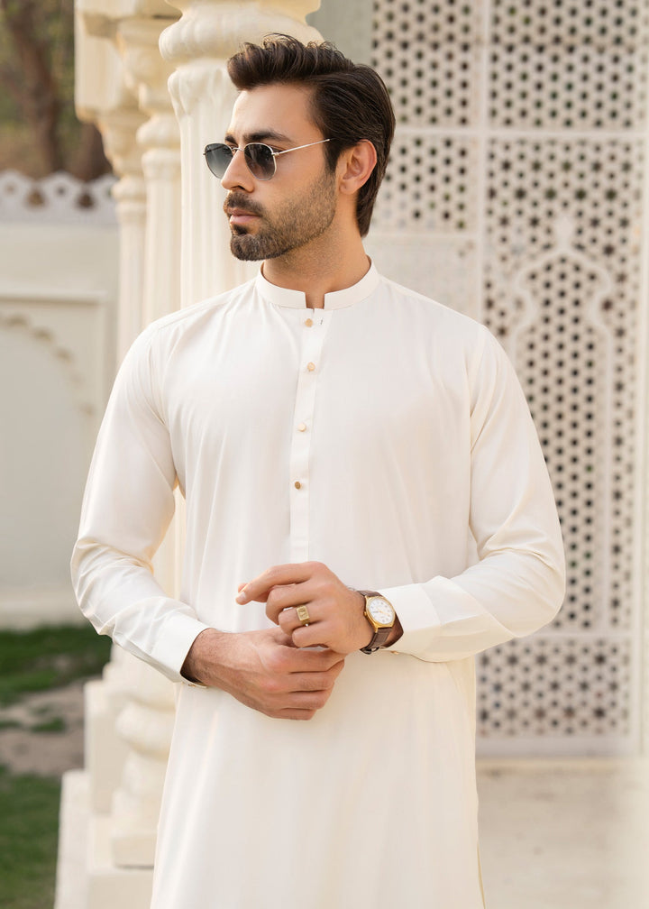 Noor e Eid by Buraq Mens RTW Embroidered Cotton 2 Piece Suit Off-White Casual Collection