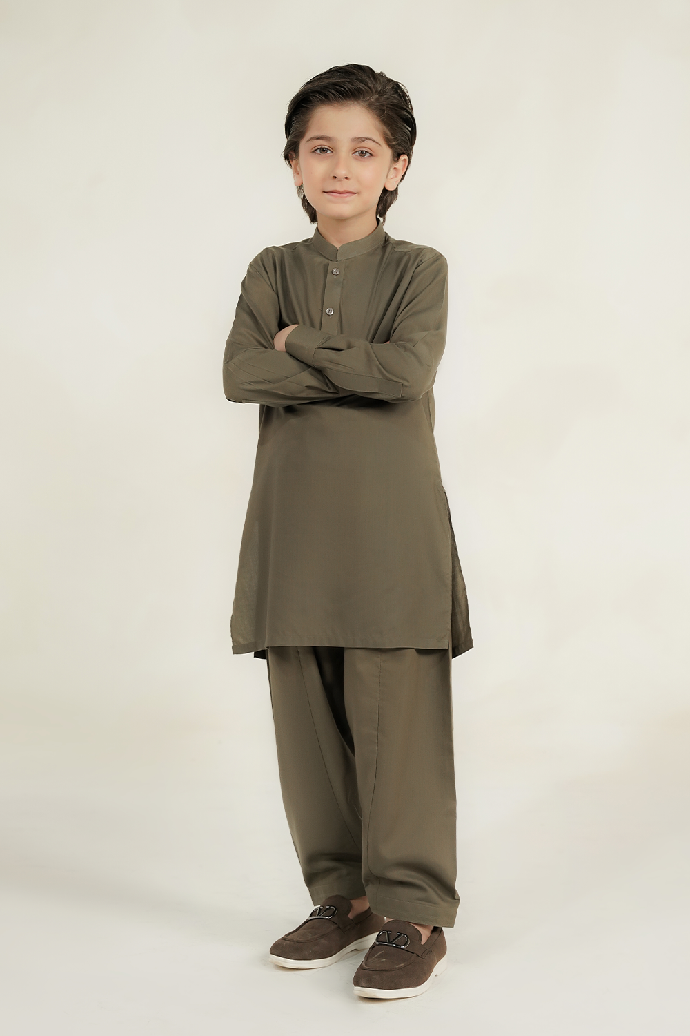 Divinely Crafted Cotton Shalwar Kameez For Kids Moss Green SK340-0725-MG - Summer Collection