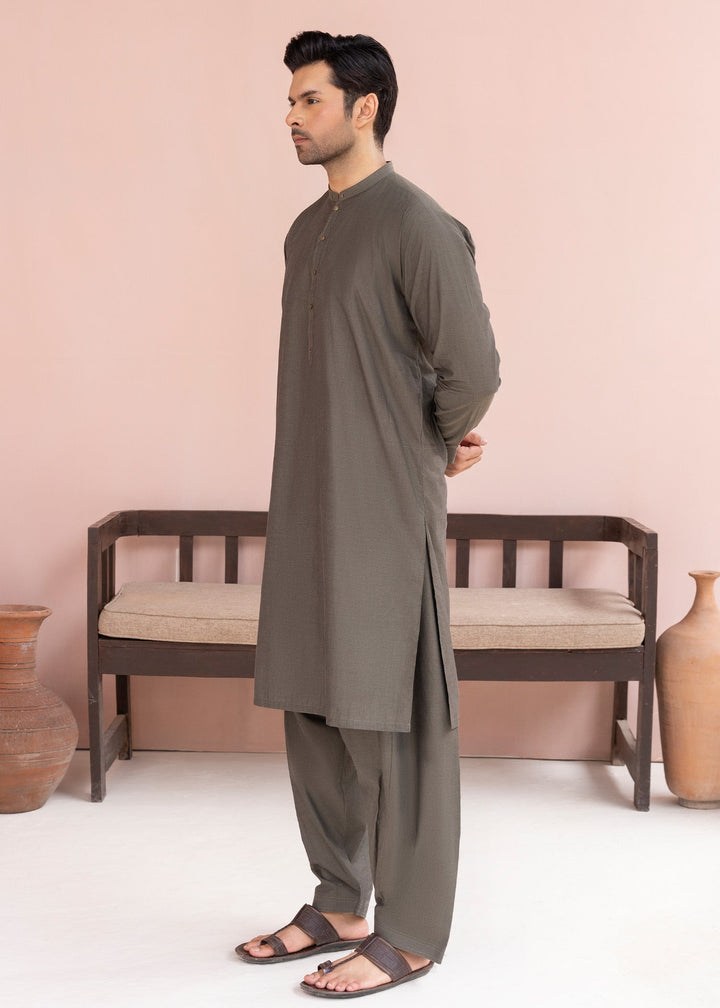 Riwayat by Buraq Mens RTW Solids Cotton 2 Piece Suit Olive Grey Casual Collection