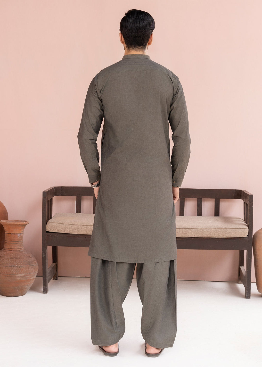 Riwayat by Buraq Mens RTW Solids Cotton 2 Piece Suit Olive Grey Casual Collection
