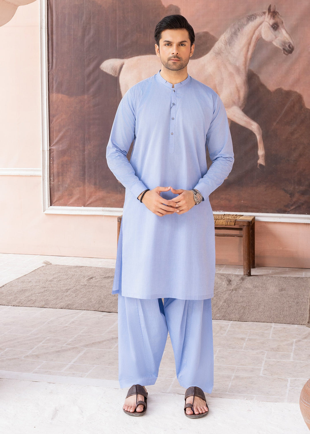 Riwayat by Buraq Mens RTW Solids Cotton 2 Piece Suit Sky Blue Casual Collection