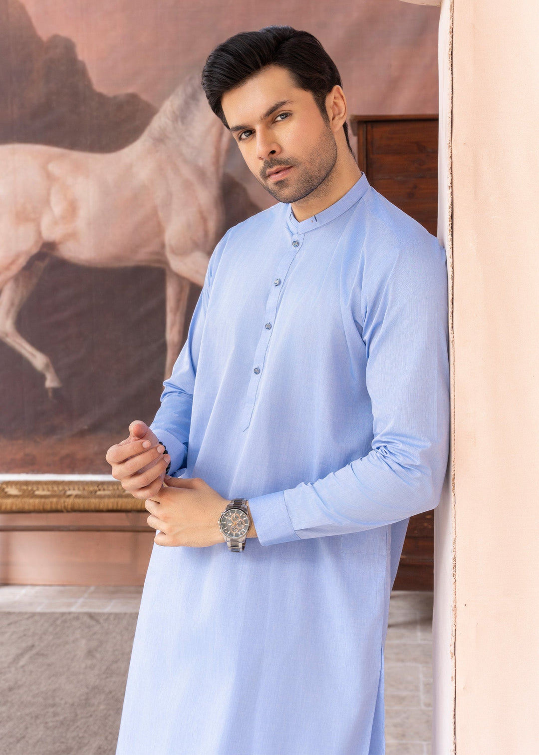 Riwayat by Buraq Mens RTW Solids Cotton 2 Piece Suit Sky Blue Casual Collection