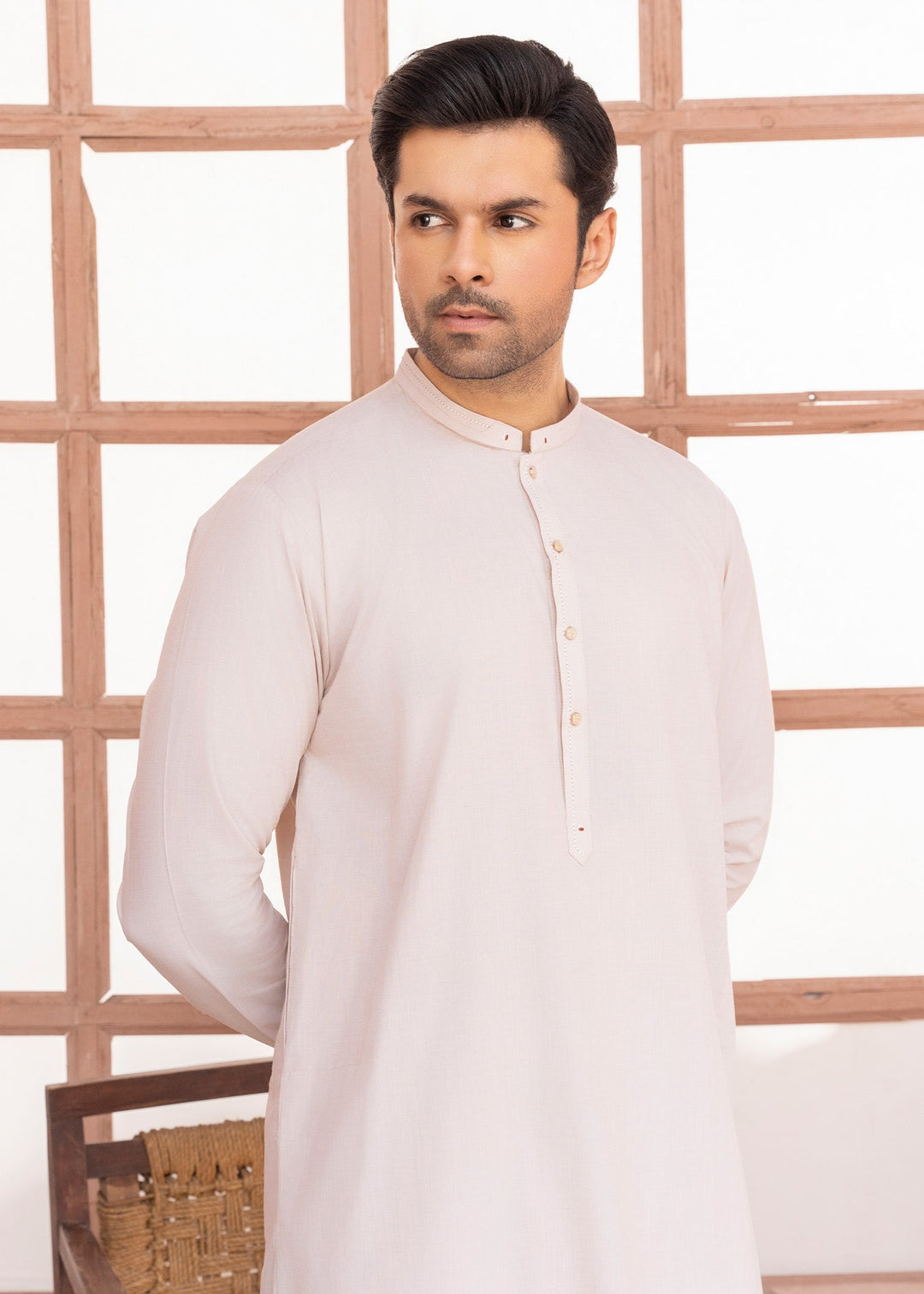 Riwayat by Buraq Mens RTW Solids Cotton 2 Piece Suit Ivory Casual Collection