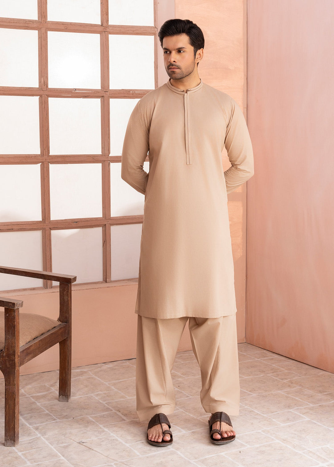 Riwayat by Buraq Mens RTW Solids Cotton 2 Piece Suit Camel Casual Collection