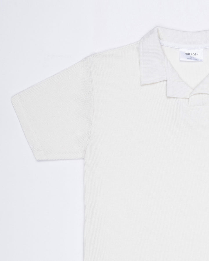 Muraqsh Ready To Wear Solids Cotton Men Waffle Off-White Revere Polo ABD-WORP - Summer Collection