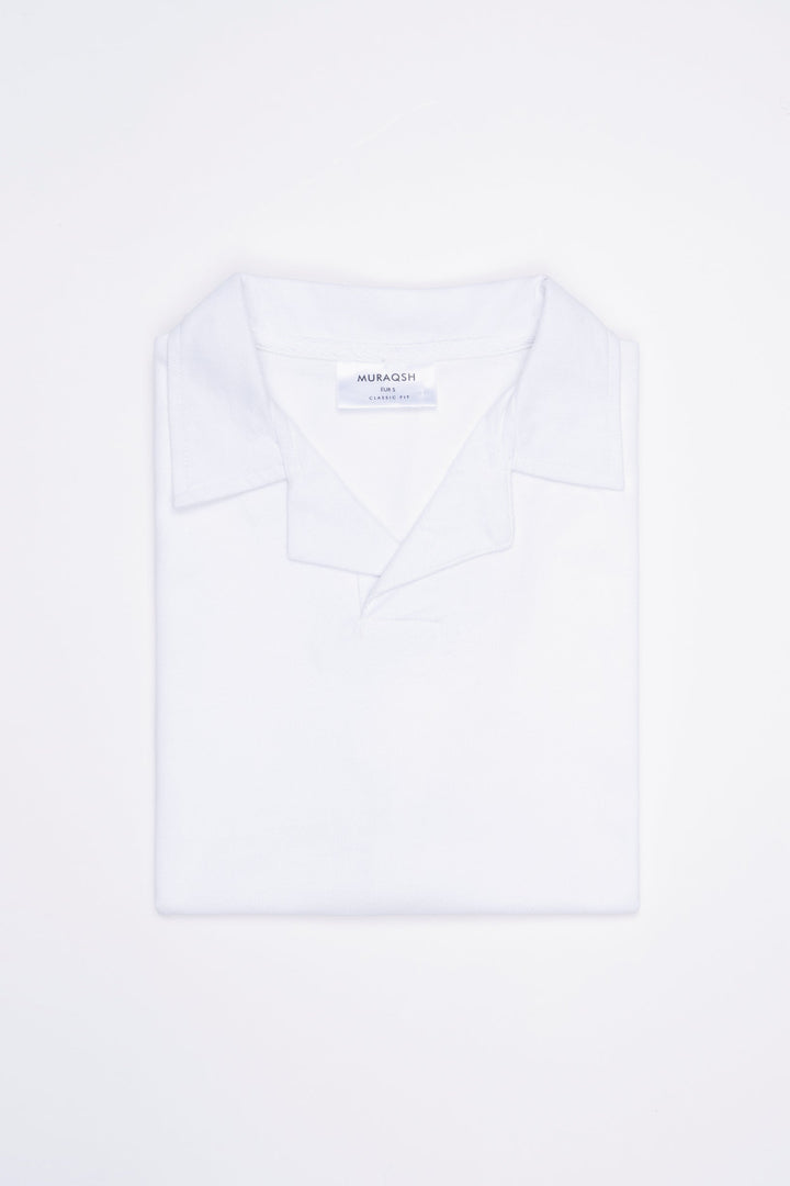 Muraqsh Ready To Wear Solids Cotton Men White Revere Polo ABD-WRP - Summer Collection
