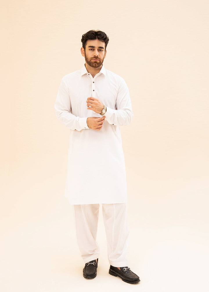 Muraqsh Ready To Wear Solids Cotton Men Off White Kurta Trouser/Shalwar MUR-OWKT--KS - Summer Collection