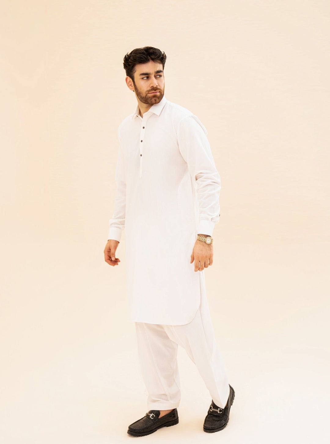 Muraqsh Ready To Wear Solids Cotton Men Off White French Collar Kameez Shalwar MUR-OWFCK - Summer Collection