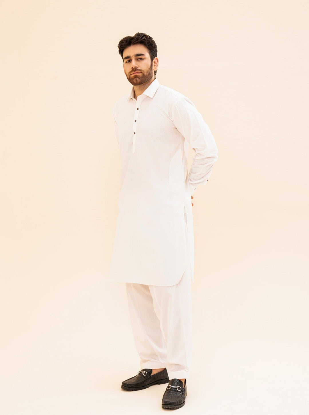 Muraqsh Ready To Wear Solids Cotton Men Off White French Collar Kameez Shalwar MUR-OWFCK - Summer Collection