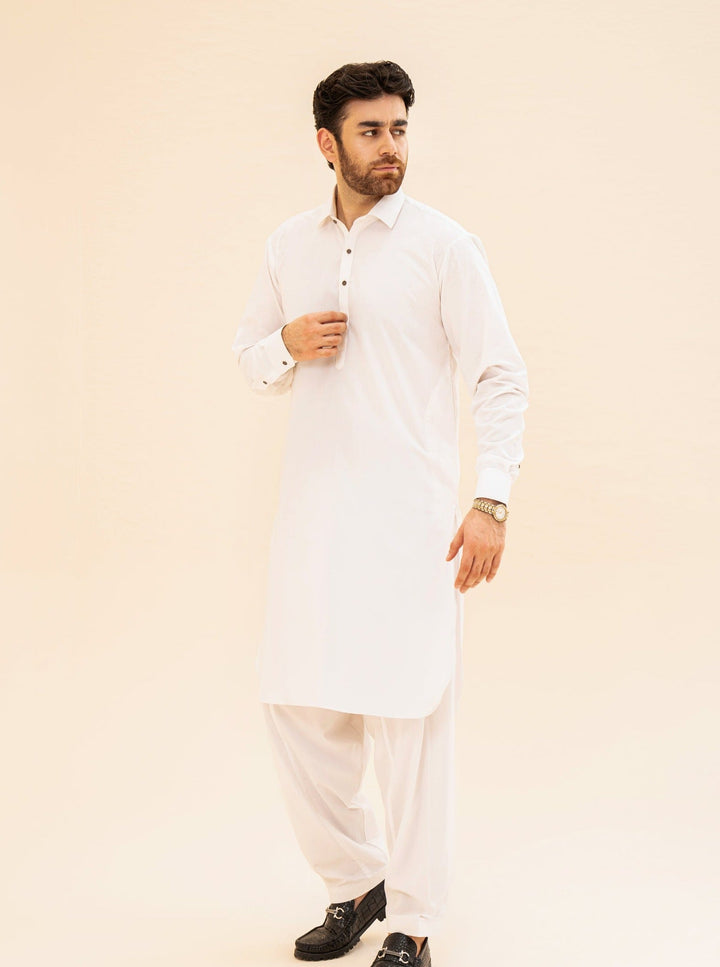 Muraqsh Ready To Wear Solids Cotton Men Off White French Collar Kameez Shalwar MUR-OWFCK - Summer Collection