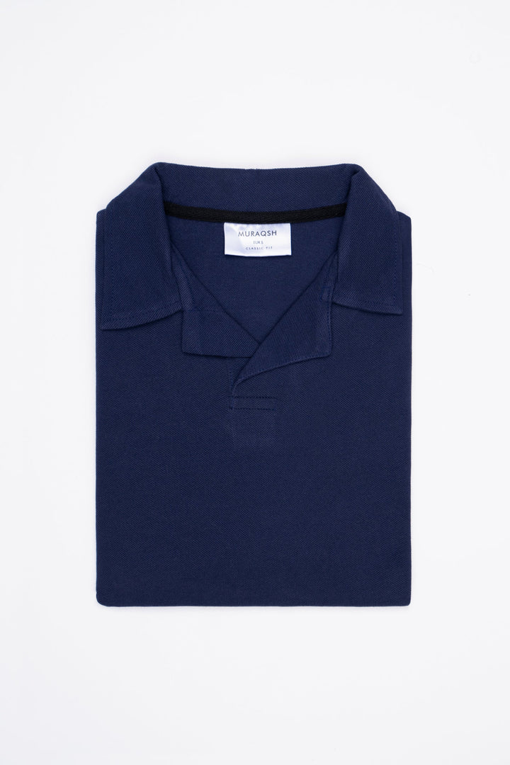 Muraqsh Ready To Wear Solids Cotton Men Navy Blue Revere Polo ABD-NBRP - Summer Collection