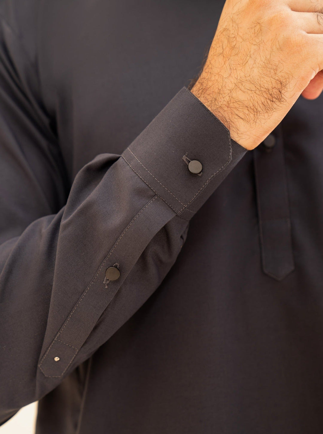 Muraqsh Ready To Wear Solids Cotton Men Charcoal Grey French Collar Kameez Shalwar MUR-CGFCK - Summer Collection