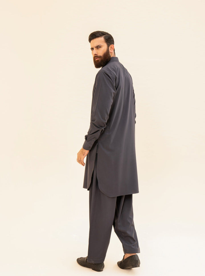 Muraqsh Ready To Wear Solids Cotton Men Charcoal Grey French Collar Kameez Shalwar MUR-CGFCK - Summer Collection