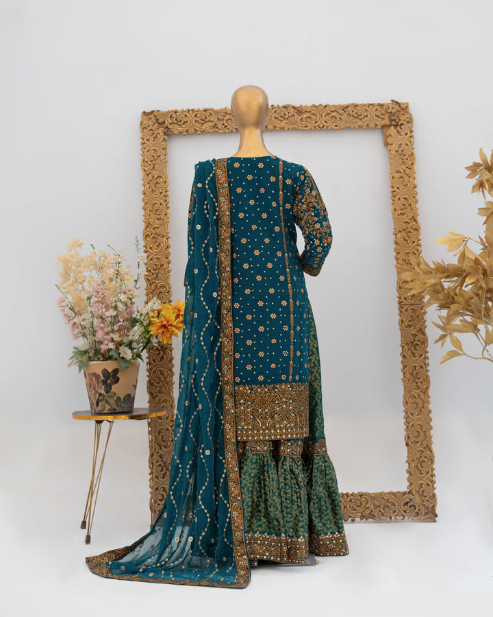 Andaaz by Saira Sultana Women RTW Embroidered Chiffon 4 Piece Suit Zunairah Teal - Wedding Collection