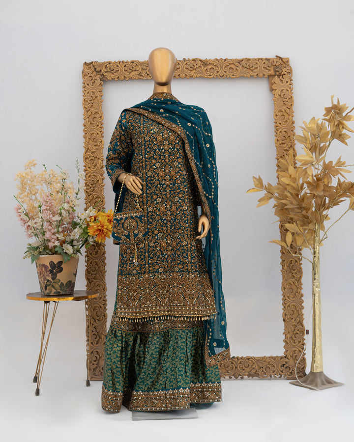Andaaz by Saira Sultana Women RTW Embroidered Chiffon 4 Piece Suit Zunairah Teal - Wedding Collection