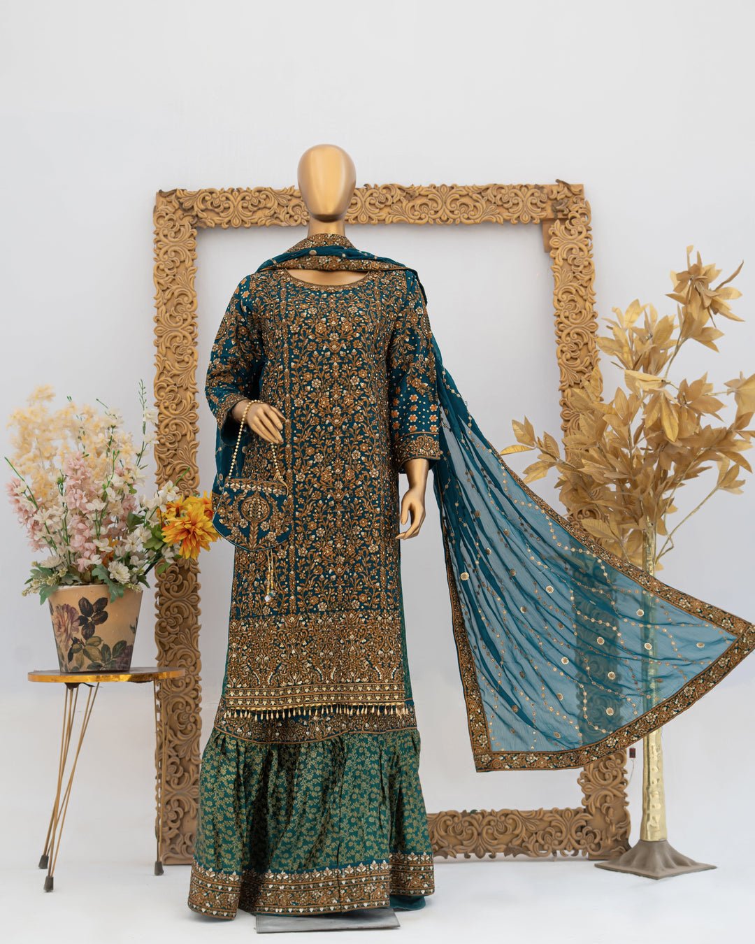 Andaaz by Saira Sultana Women RTW Embroidered Chiffon 4 Piece Suit Zunairah Teal - Wedding Collection