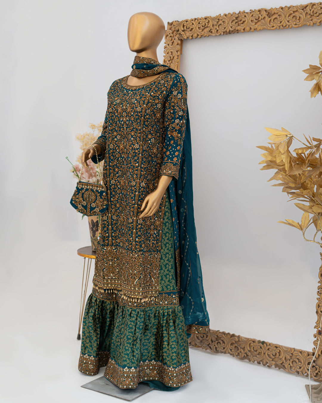 Andaaz by Saira Sultana Women RTW Embroidered Chiffon 4 Piece Suit Zunairah Teal - Wedding Collection