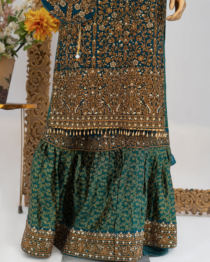 Andaaz by Saira Sultana Women RTW Embroidered Chiffon 4 Piece Suit Zunairah Teal - Wedding Collection