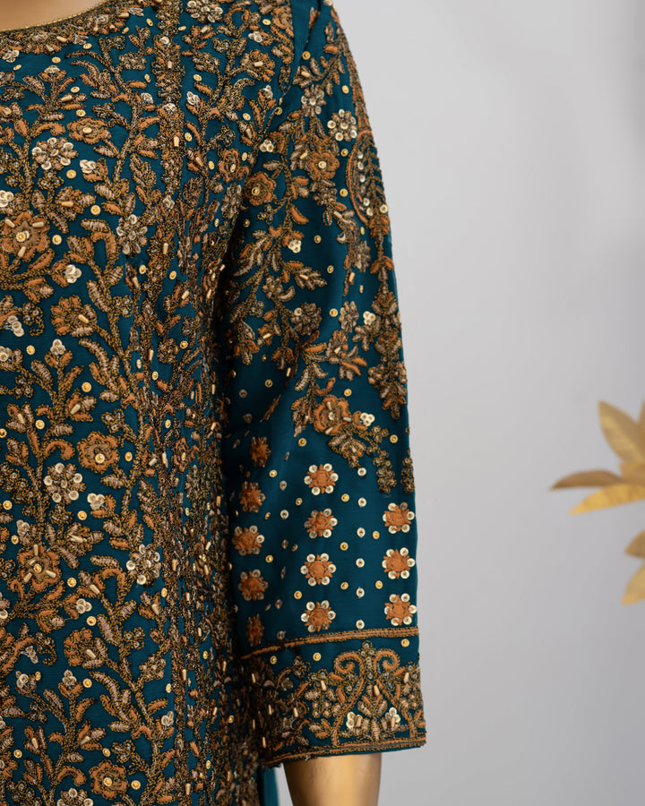 Andaaz by Saira Sultana Women RTW Embroidered Chiffon 4 Piece Suit Zunairah Teal - Wedding Collection