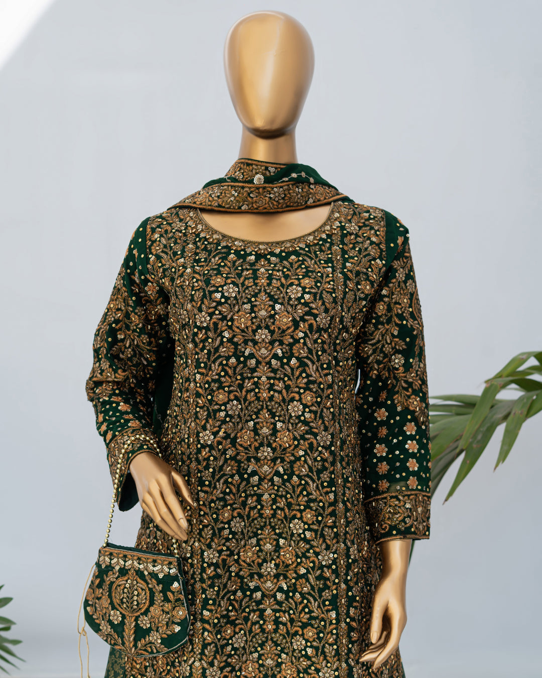 Andaaz by Saira Sultana Women RTW Embroidered Chiffon 4 Piece Suit Zunairah Bottle Green - Wedding Collection