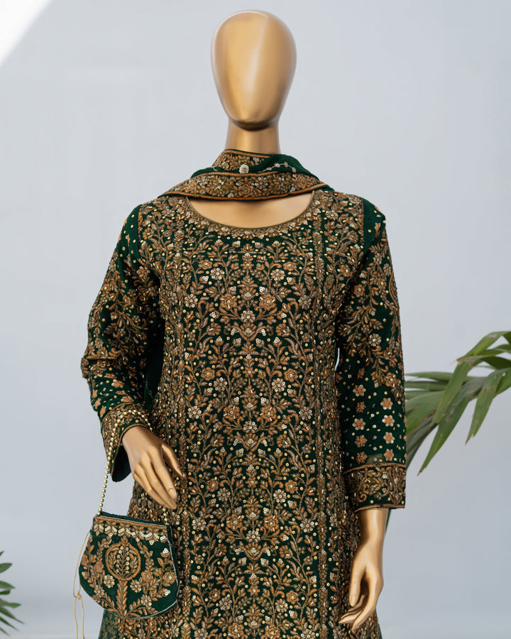 Andaaz by Saira Sultana Women RTW Embroidered Chiffon 4 Piece Suit Zunairah Bottle Green - Wedding Collection