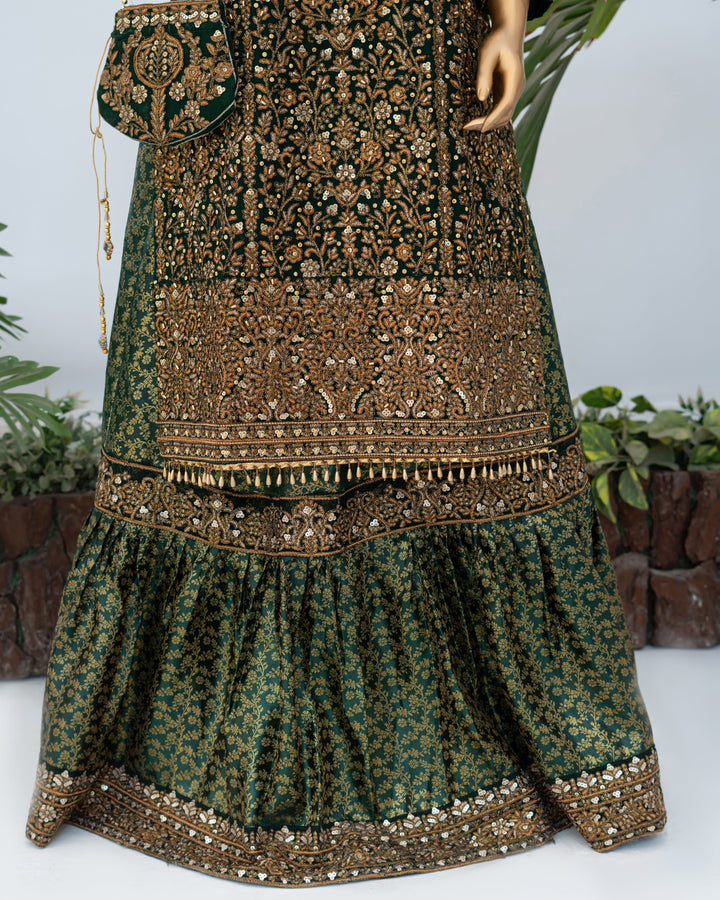 Andaaz by Saira Sultana Women RTW Embroidered Chiffon 4 Piece Suit Zunairah Bottle Green - Wedding Collection