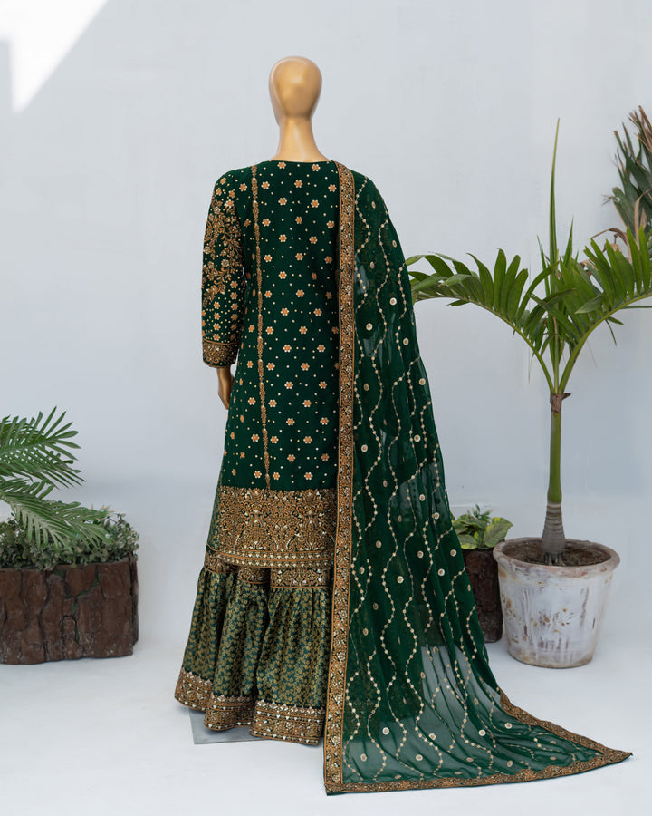 Andaaz by Saira Sultana Women RTW Embroidered Chiffon 4 Piece Suit Zunairah Bottle Green - Wedding Collection