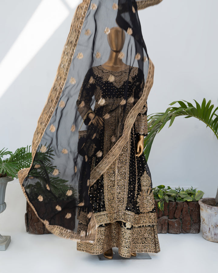 Andaaz by Saira Sultana Women RTW Embroidered Chiffon 4 Piece Suit Muneeha Black - Wedding Collection