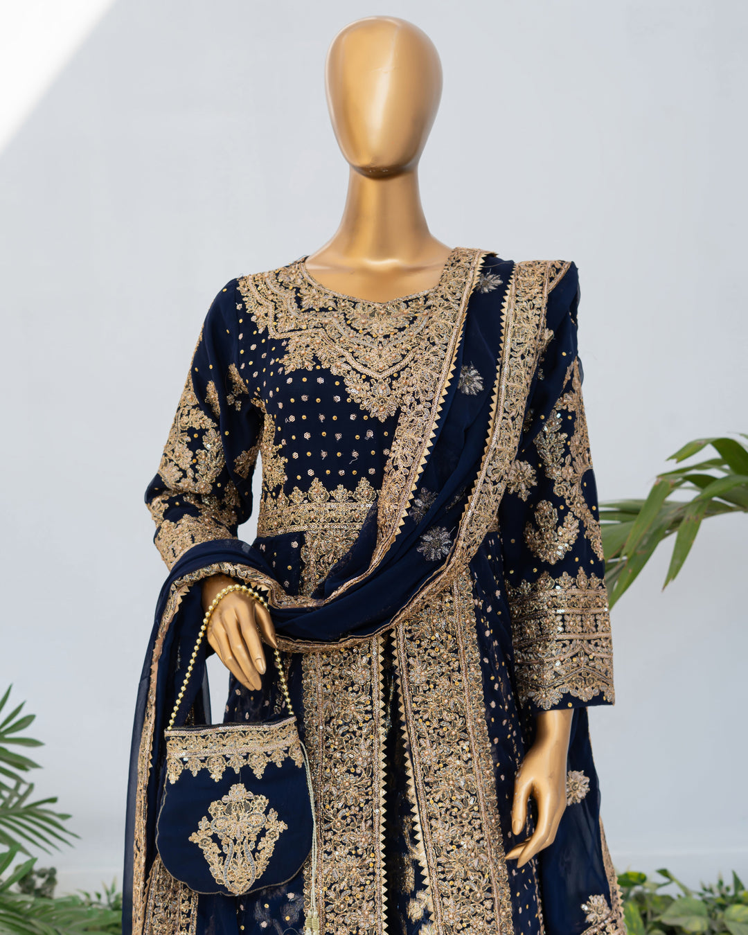 Andaaz by Saira Sultana Women RTW Embroidered Chiffon 4 Piece Suit Muneeha Navy Blue - Wedding Collection