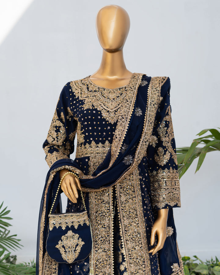 Andaaz by Saira Sultana Women RTW Embroidered Chiffon 4 Piece Suit Muneeha Navy Blue - Wedding Collection