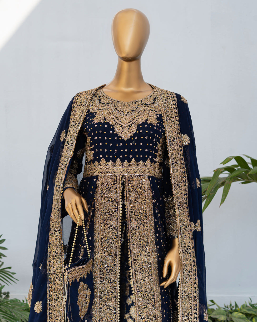 Andaaz by Saira Sultana Women RTW Embroidered Chiffon 4 Piece Suit Muneeha Navy Blue - Wedding Collection