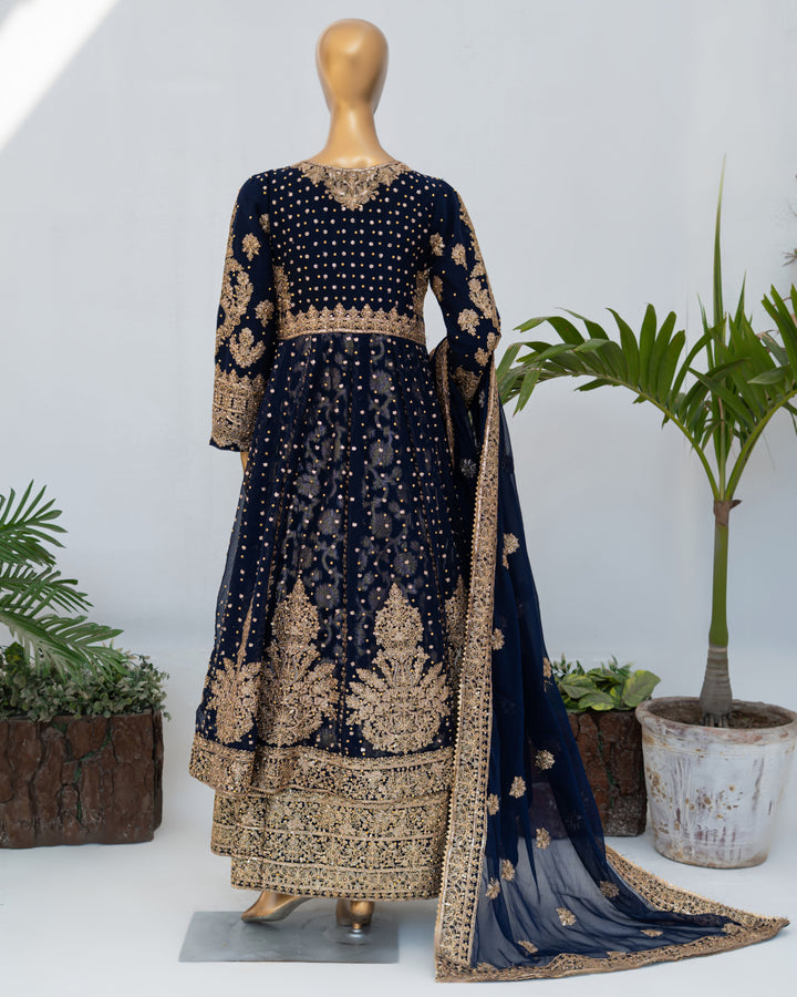 Andaaz by Saira Sultana Women RTW Embroidered Chiffon 4 Piece Suit Muneeha Navy Blue - Wedding Collection