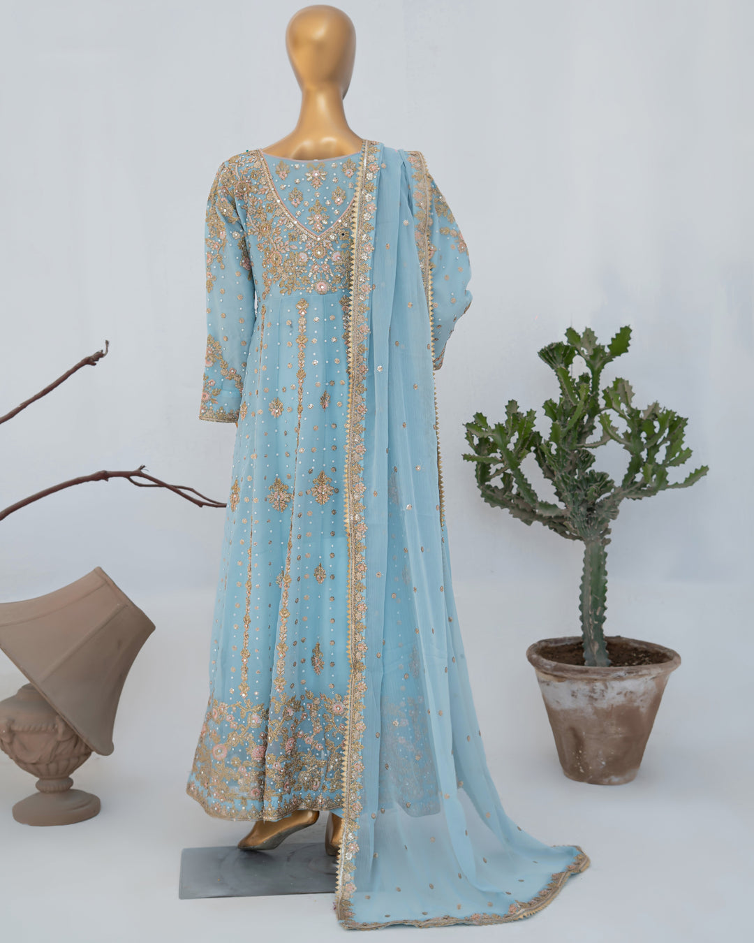 Andaaz by Saira Sultana Women RTW Embroidered Chiffon 2 Piece Suit Mahira Ice Blue - Wedding Collection