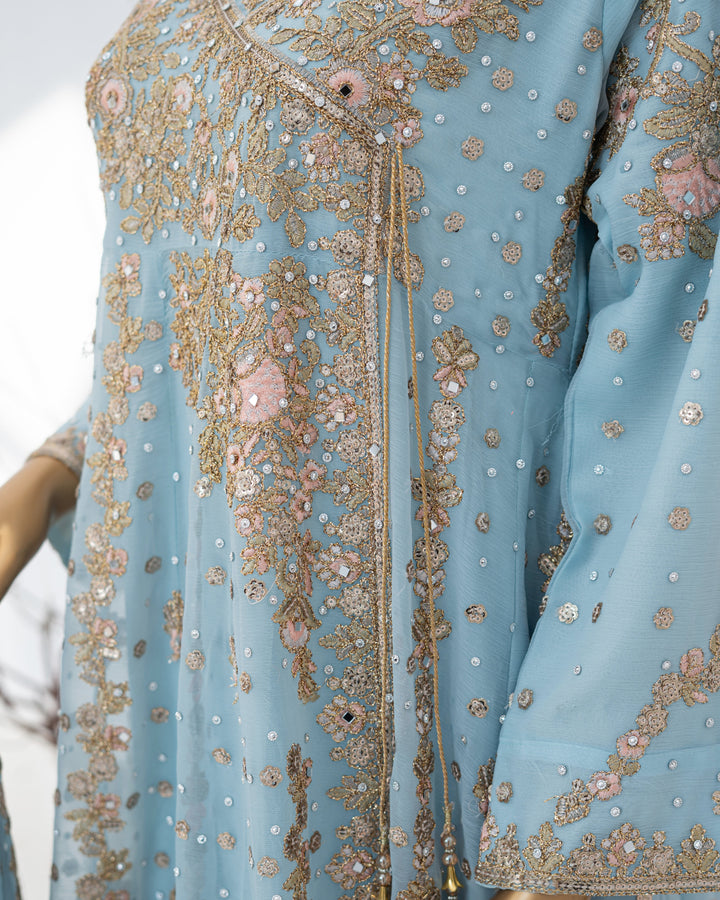 Andaaz by Saira Sultana Women RTW Embroidered Chiffon 2 Piece Suit Mahira Ice Blue - Wedding Collection