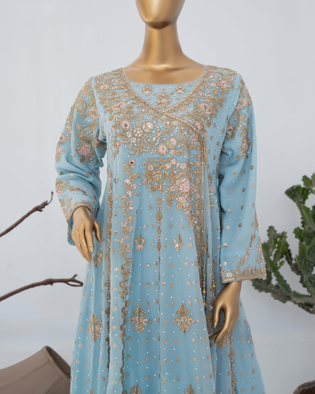 Andaaz by Saira Sultana Women RTW Embroidered Chiffon 2 Piece Suit Mahira Ice Blue - Wedding Collection