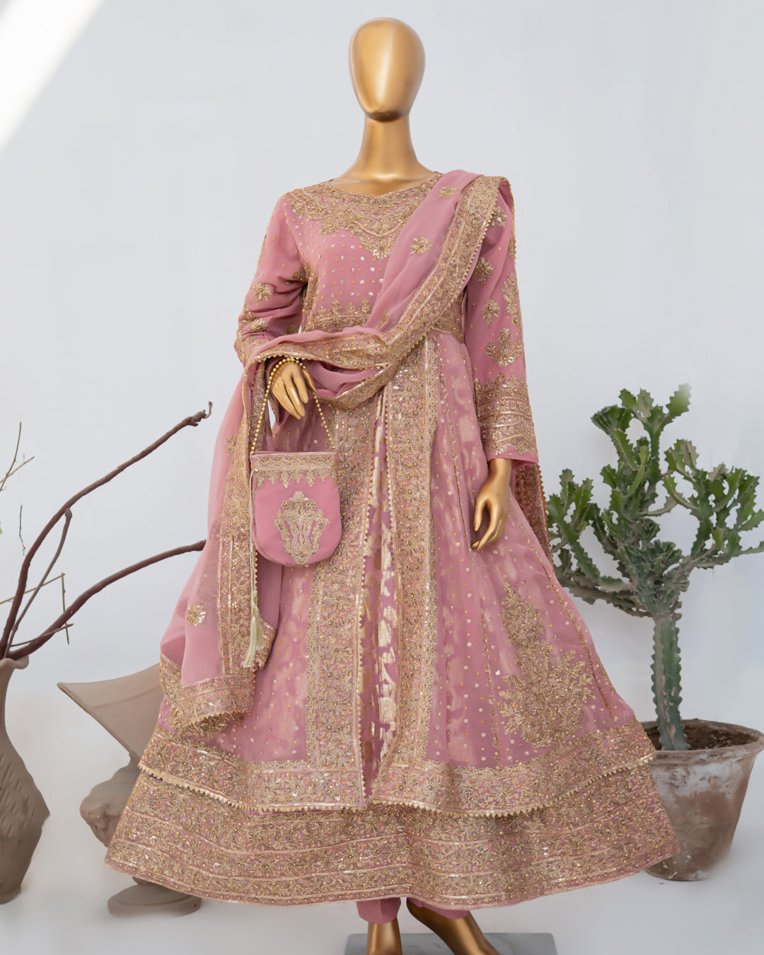 Andaaz by Saira Sultana Women RTW Embroidered Chiffon 2 Piece Suit Mahira Tea Pink - Wedding Collection