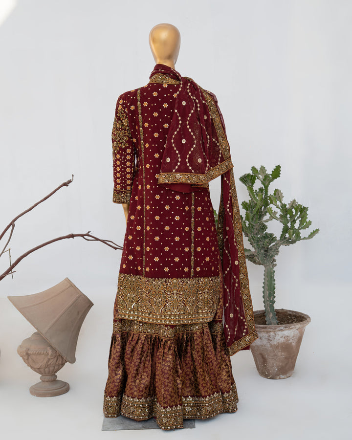 Andaaz by Saira Sultana Women RTW Embroidered Chiffon 4 Piece Suit Zunairah Maroon - Wedding Collection