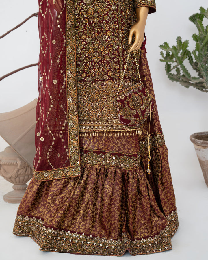 Andaaz by Saira Sultana Women RTW Embroidered Chiffon 4 Piece Suit Zunairah Maroon - Wedding Collection