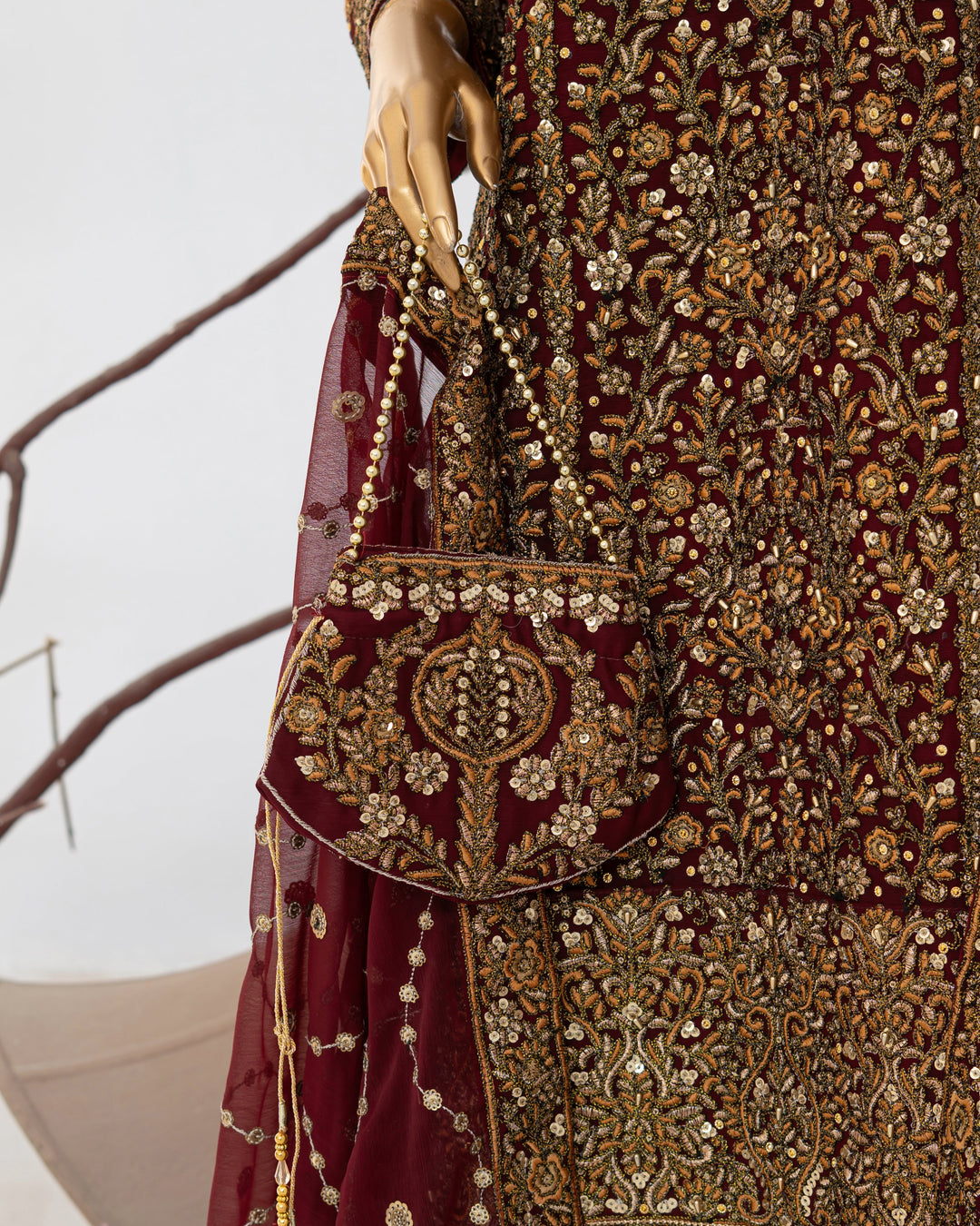 Andaaz by Saira Sultana Women RTW Embroidered Chiffon 4 Piece Suit Zunairah Maroon - Wedding Collection