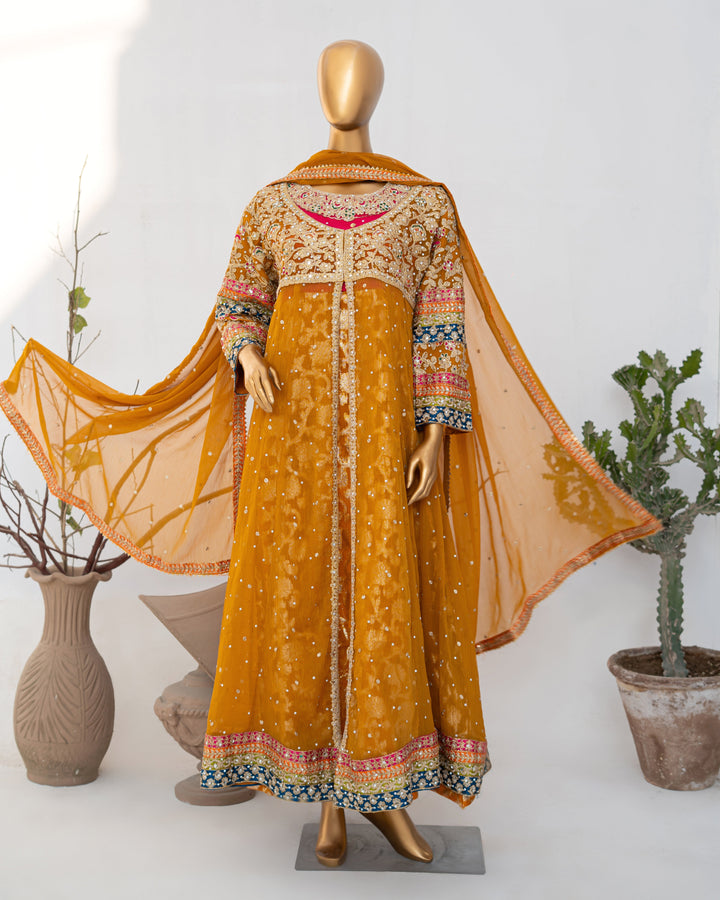 Andaaz by Saira Sultana Women RTW Embroidered Chiffon 2 Piece Suit Sumaira Mustard - Wedding Collection