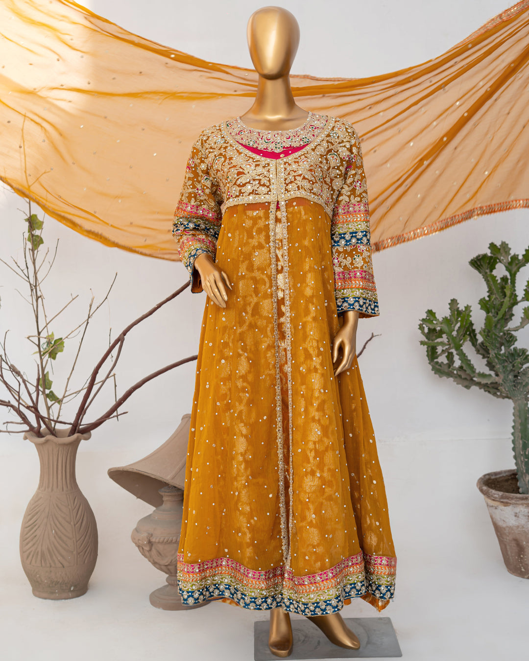 Andaaz by Saira Sultana Women RTW Embroidered Chiffon 2 Piece Suit Sumaira Mustard - Wedding Collection
