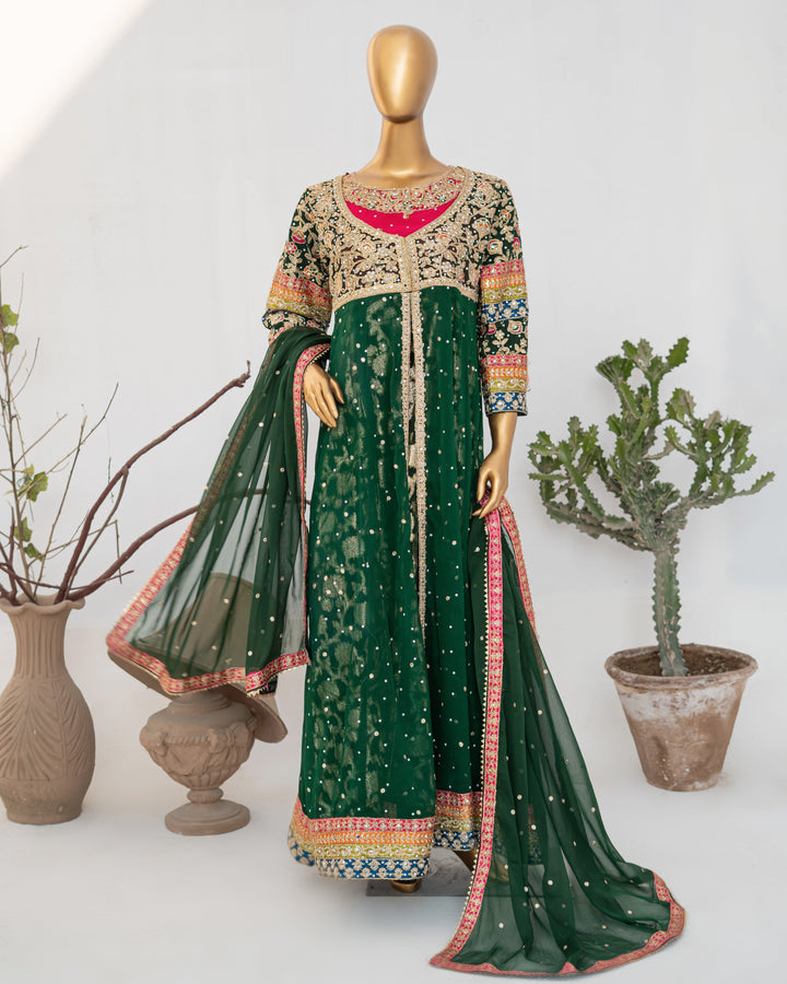 Andaaz by Saira Sultana Women RTW Embroidered Chiffon 2 Piece Suit Sumaira Bottle Green - Wedding Collection