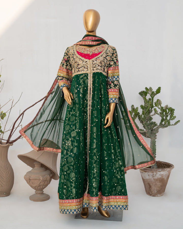 Andaaz by Saira Sultana Women RTW Embroidered Chiffon 2 Piece Suit Sumaira Bottle Green - Wedding Collection