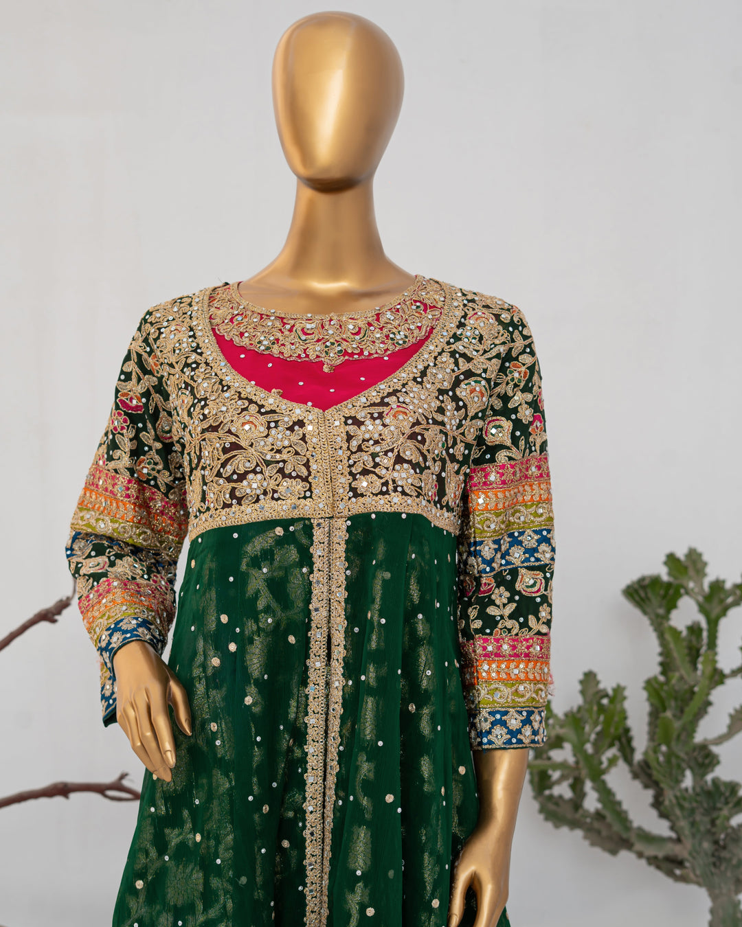Andaaz by Saira Sultana Women RTW Embroidered Chiffon 2 Piece Suit Sumaira Bottle Green - Wedding Collection